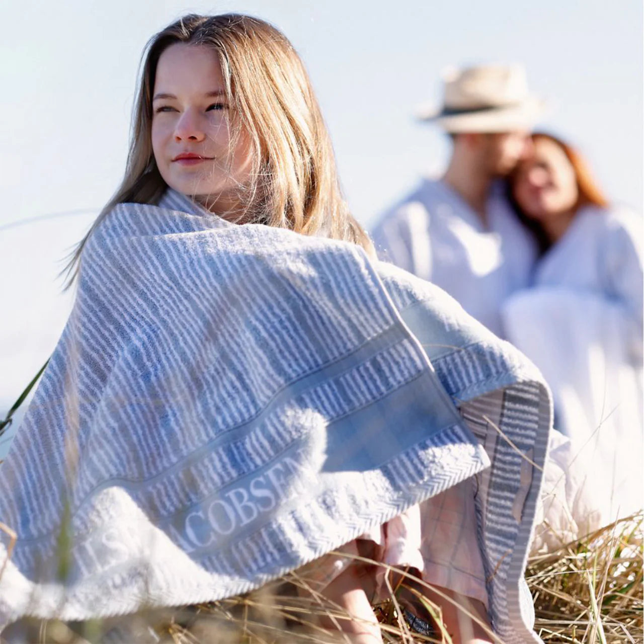 Handtücher 70×140 cm – Staubblau gestreift